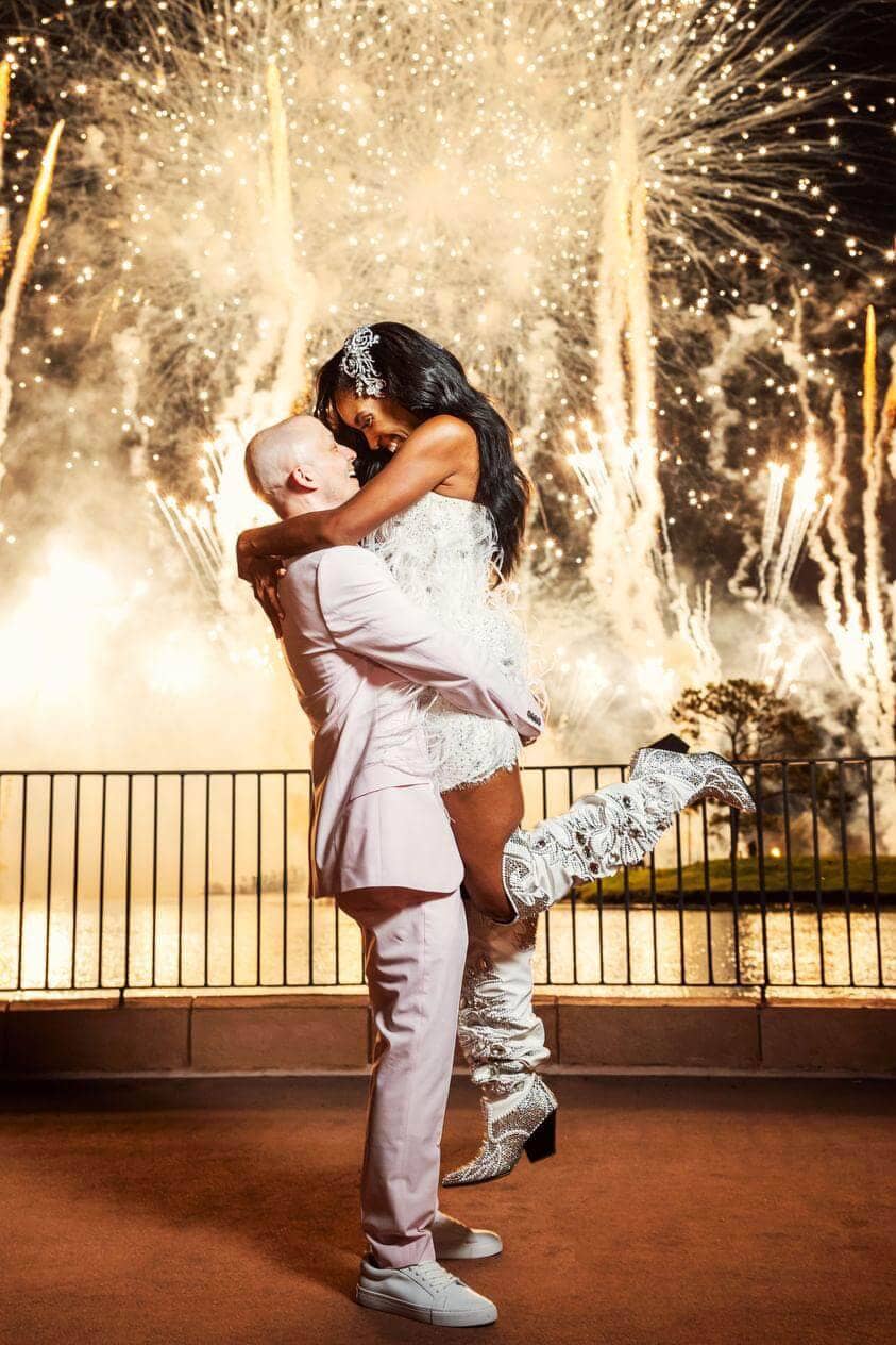 Romantic celebration at Florida destination wedding with fireworks